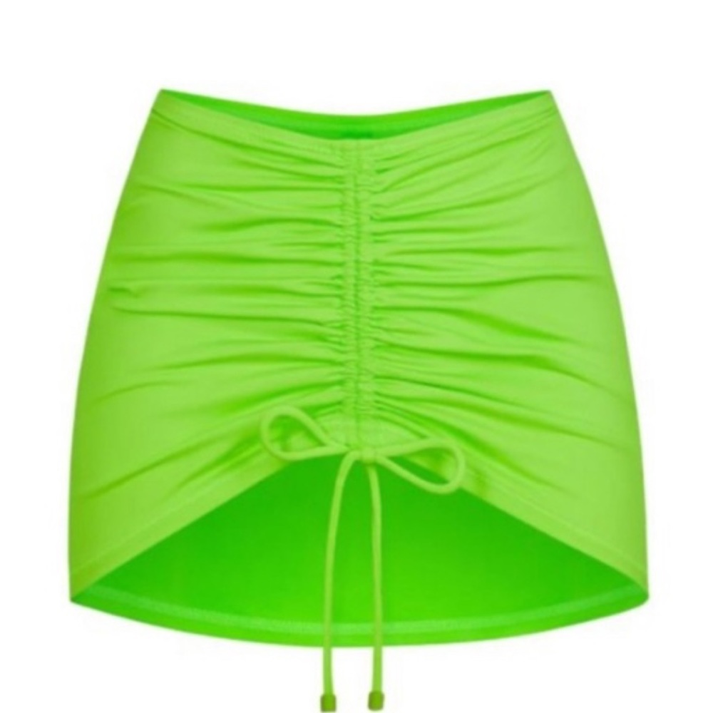 ☘️SKIMS RECYCLED SWIM RUCHED MINI SKIRT COVERUP IN NEON GREEN SIZE 4X